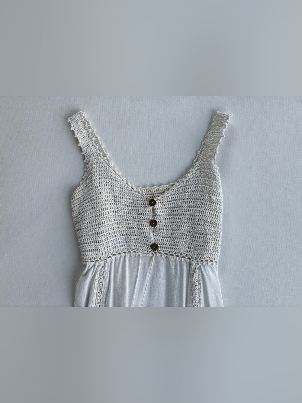 Vintage 1970’s White Linen Crochet Maxi Dress - Picture 4 of 11